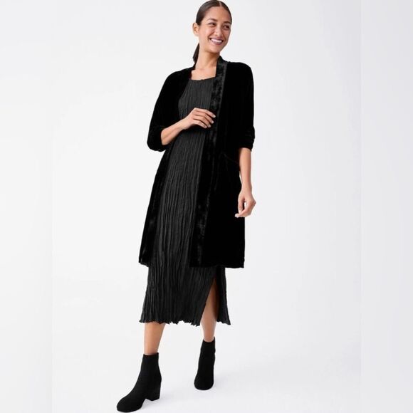 Eileen Fisher | Velvet Long Kimono Collar Long Sleeve Pocket Jacket Size L - Picture 1 of 4